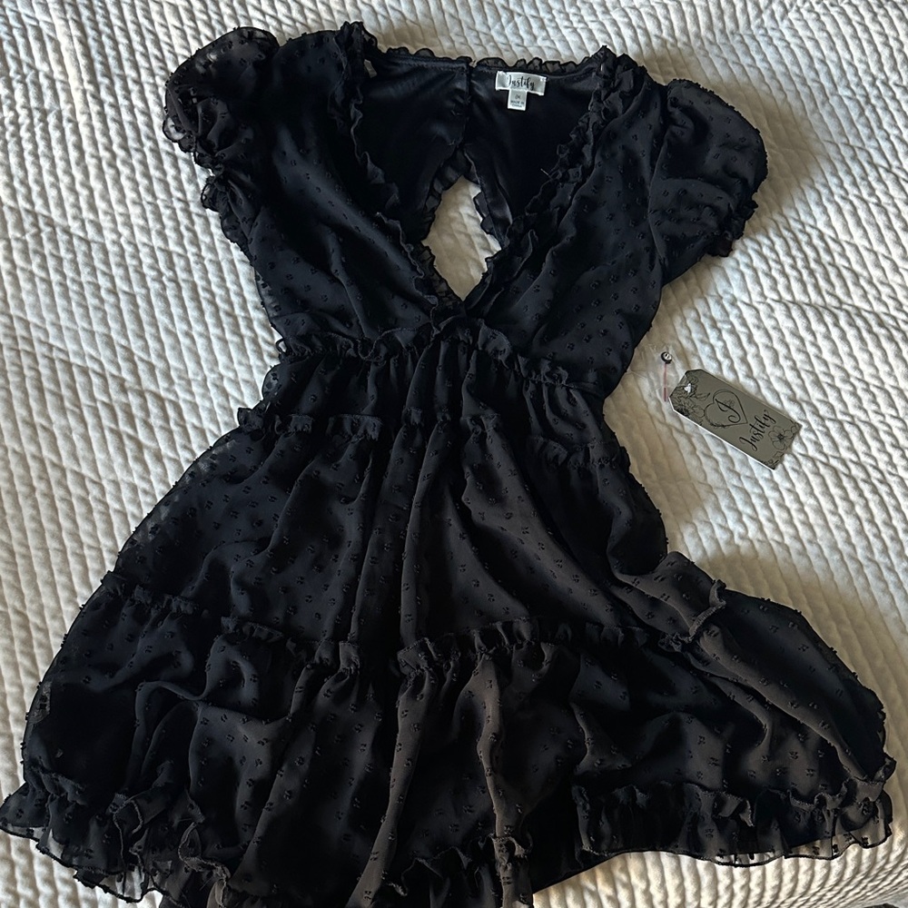 For Love And Lemons Black Ruffled Cutout Dress